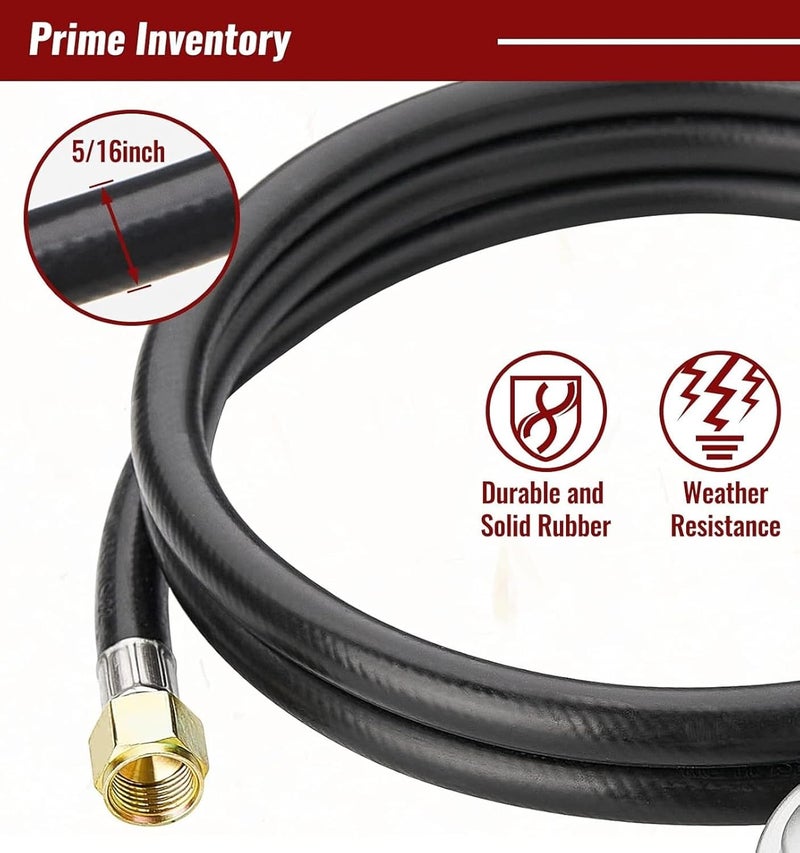 CALPOSE 6 Feet Propane Hose with Regulator & Gauge, Universal Gas Grill Regulator for Blackstone 28''/36'' Griddle, Weber Grill, Propane fire Pit and More, 3/8" Female Flare for Most LP Gas Grills - Image 3